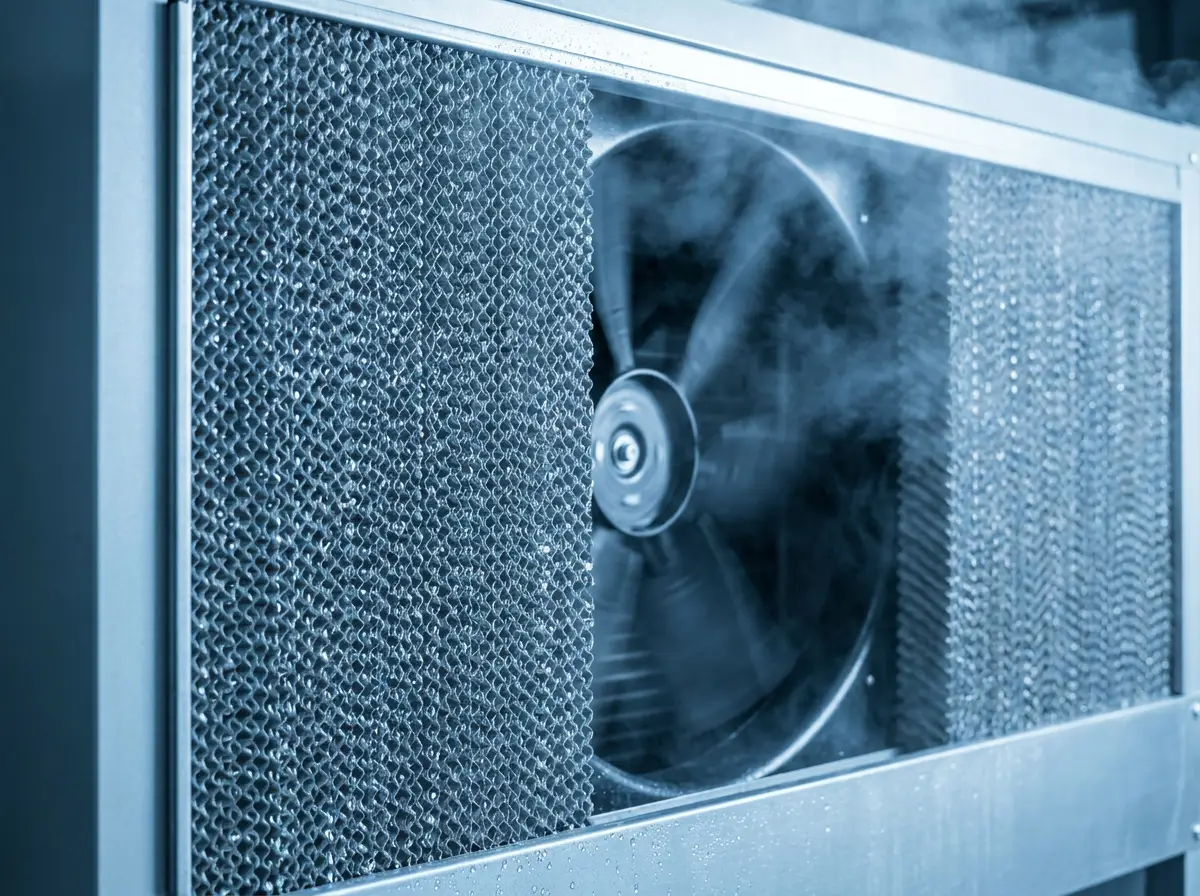 Detalhe das colmeias evaporativas do climatizador